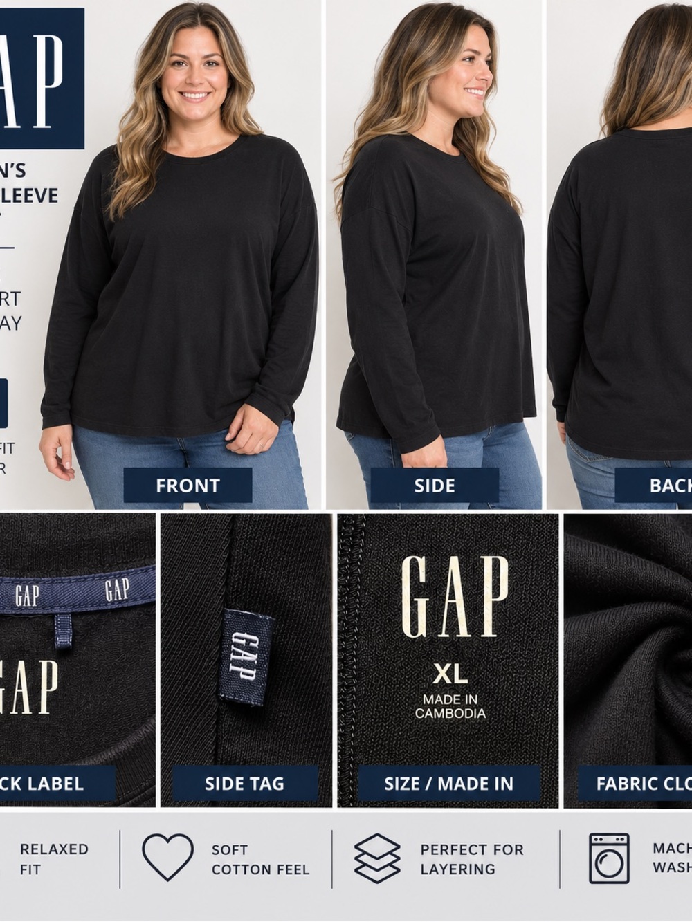 GAP Women’s Black Long Sleeve Crew Tee